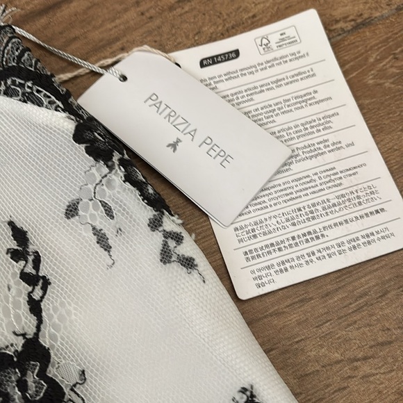 NWT Italian Designer Patrizia Pepe Camicia Black White Lace Tank Size 4 US IT 38 - Picture 4 of 11